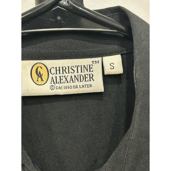 Vintage Christine Alexander Small Black Button-Up Shirt Watch Chain Embroidered - Picture 5 of 10